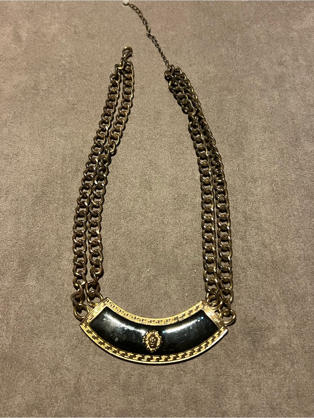 Vintage Gold-Tone Collar Necklace with Black Enamel and Lion Motif